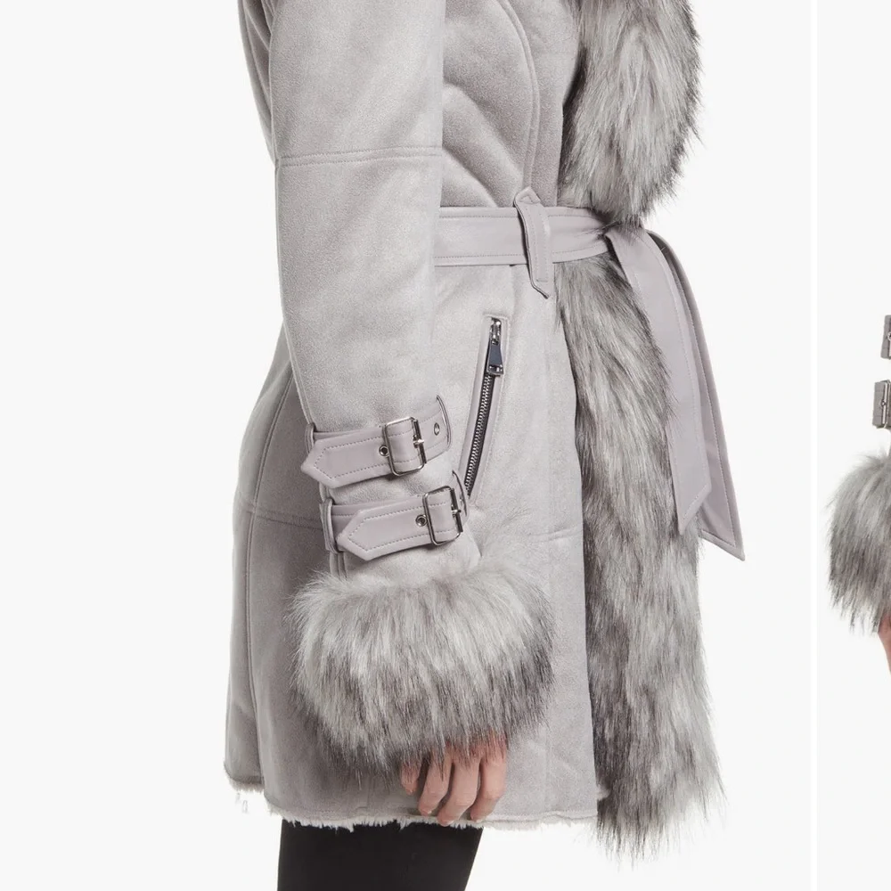 Azalea wang belted Trench Coat with Fur Trim - Picture 5 of 6